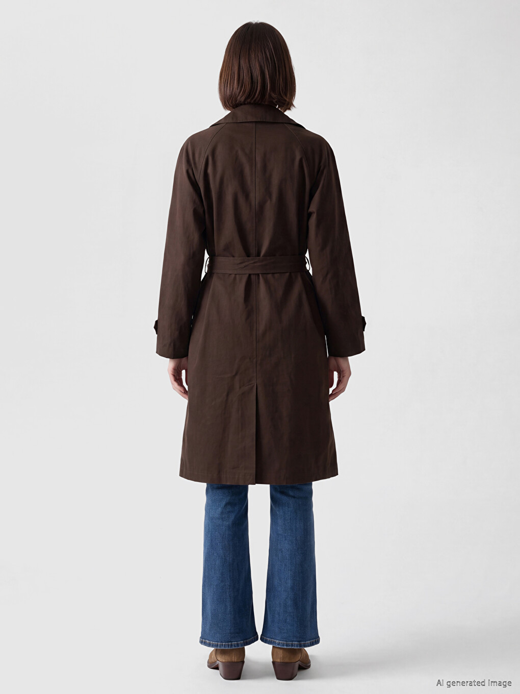Kahverengi Kuşaklı Kadın Gabardin Trençkot-4