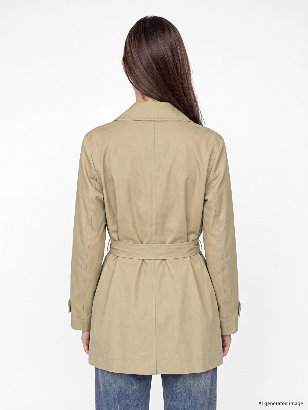 Double Breasted Collar Belted Women's Trench Coat-2