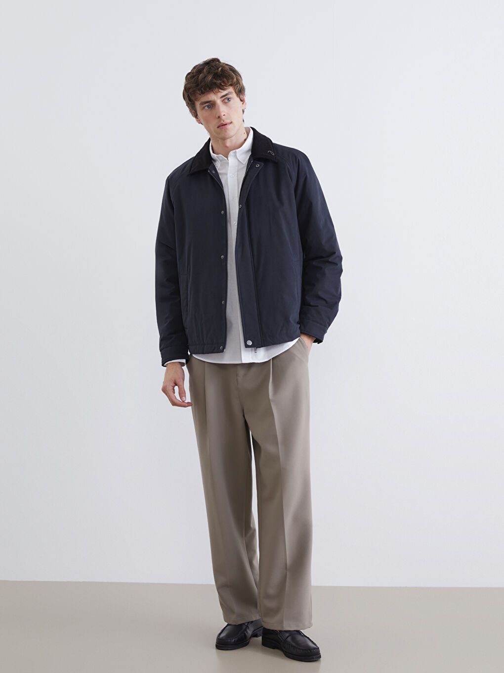 Lacivert Kadife Gömlek Yaka Erkek Ceket-1