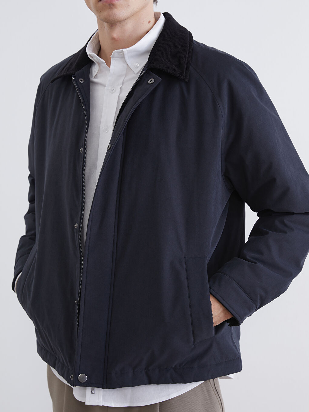 Lacivert Kadife Gömlek Yaka Erkek Ceket-2