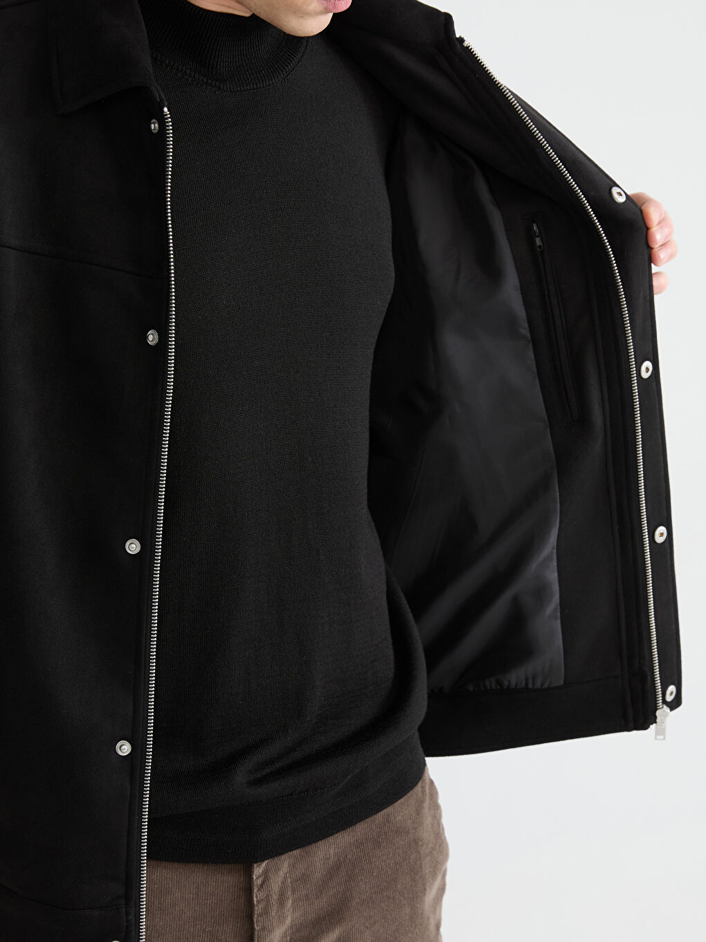 Siyah Gömlek Yaka Süet Görünümlü Erkek Mont-3