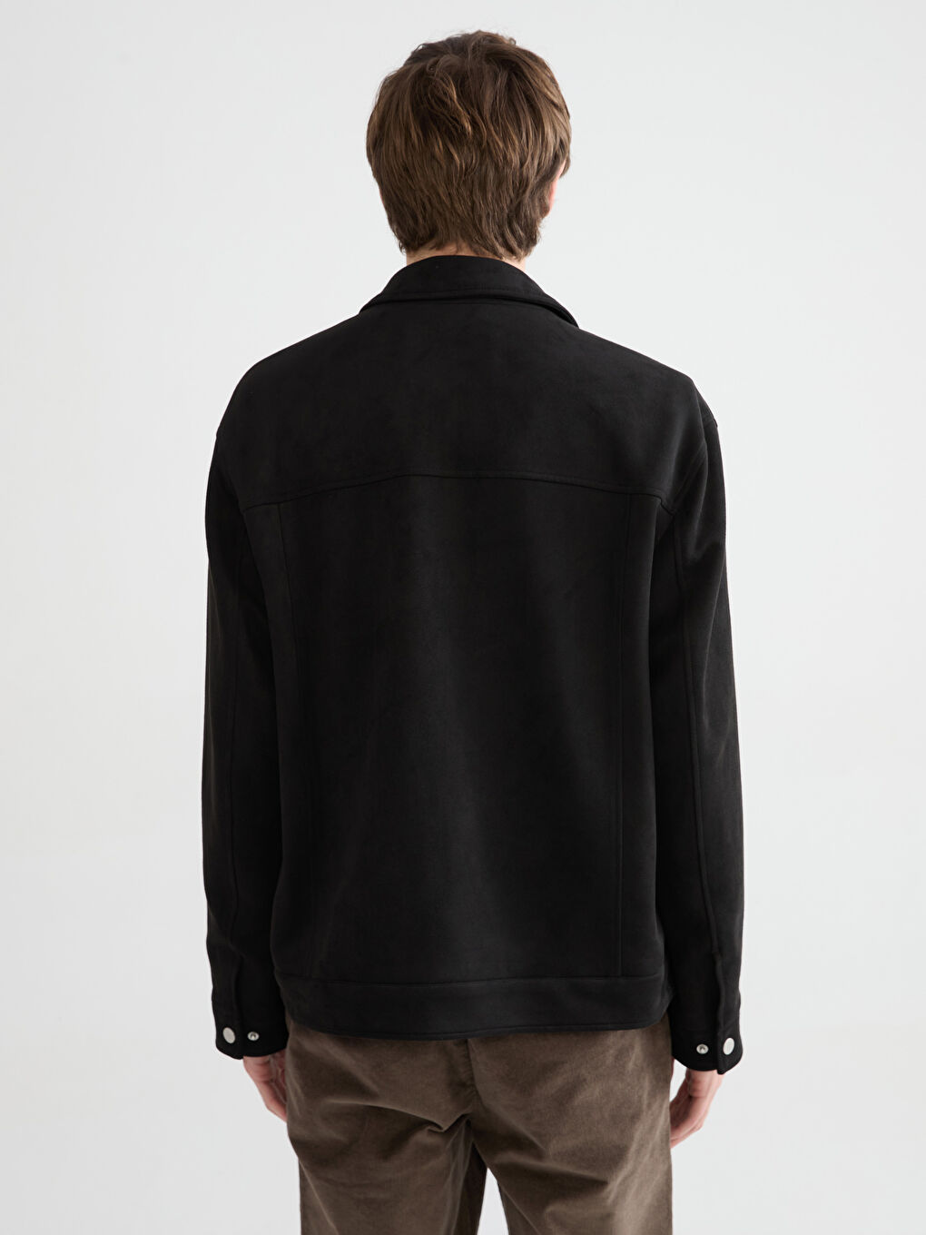 Siyah Gömlek Yaka Süet Görünümlü Erkek Mont-4