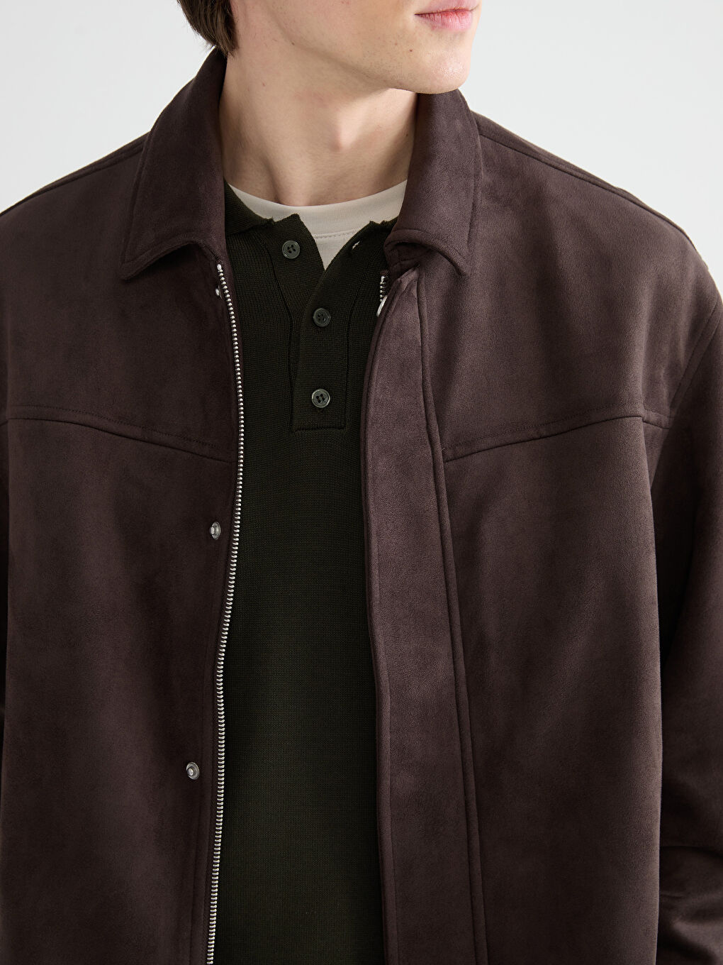 Kahverengi Gömlek Yaka Süet Görünümlü Erkek Mont-2