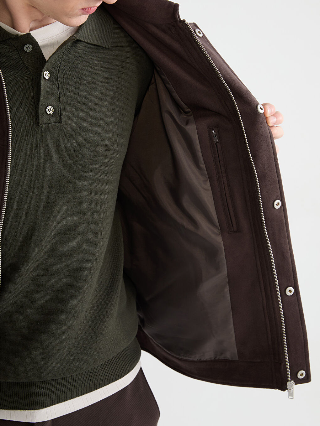 Kahverengi Gömlek Yaka Süet Görünümlü Erkek Mont-3