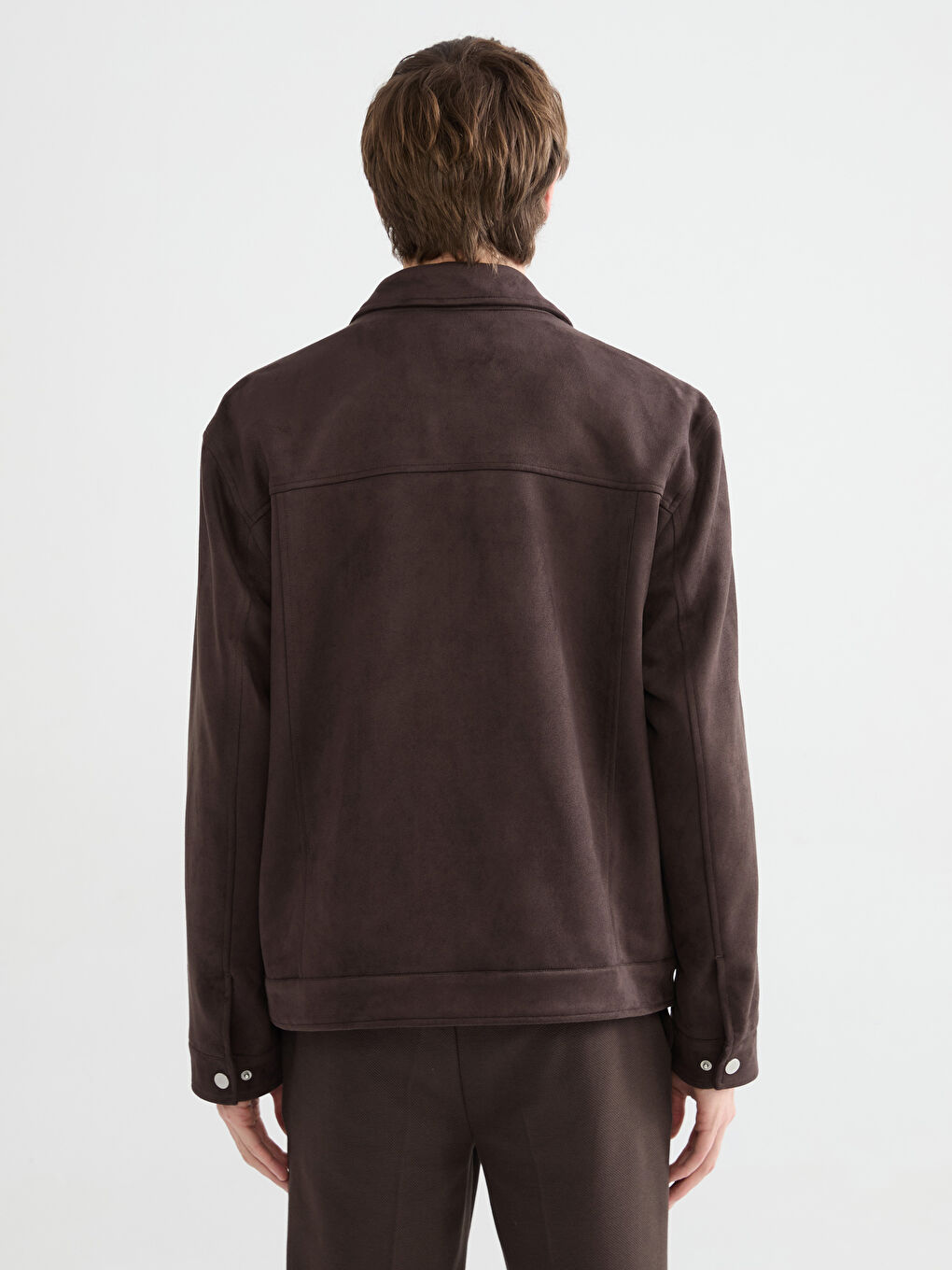 Kahverengi Gömlek Yaka Süet Görünümlü Erkek Mont-4