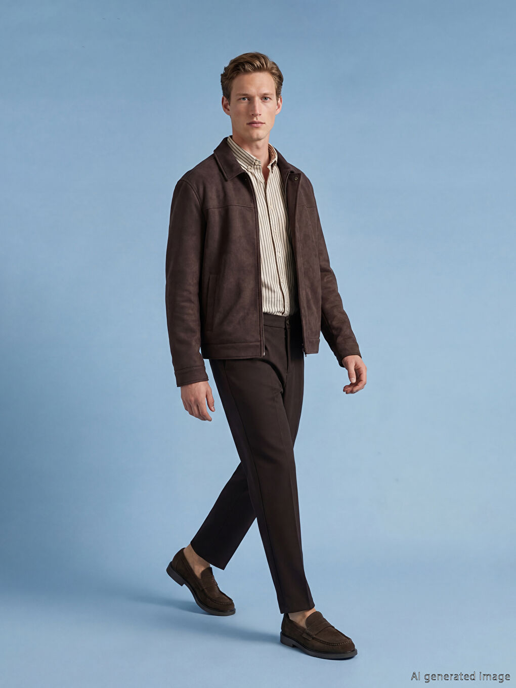 Παλτό για άνδρες από ψεύτικο σουέτ με γιακά πουκαμίσου-1