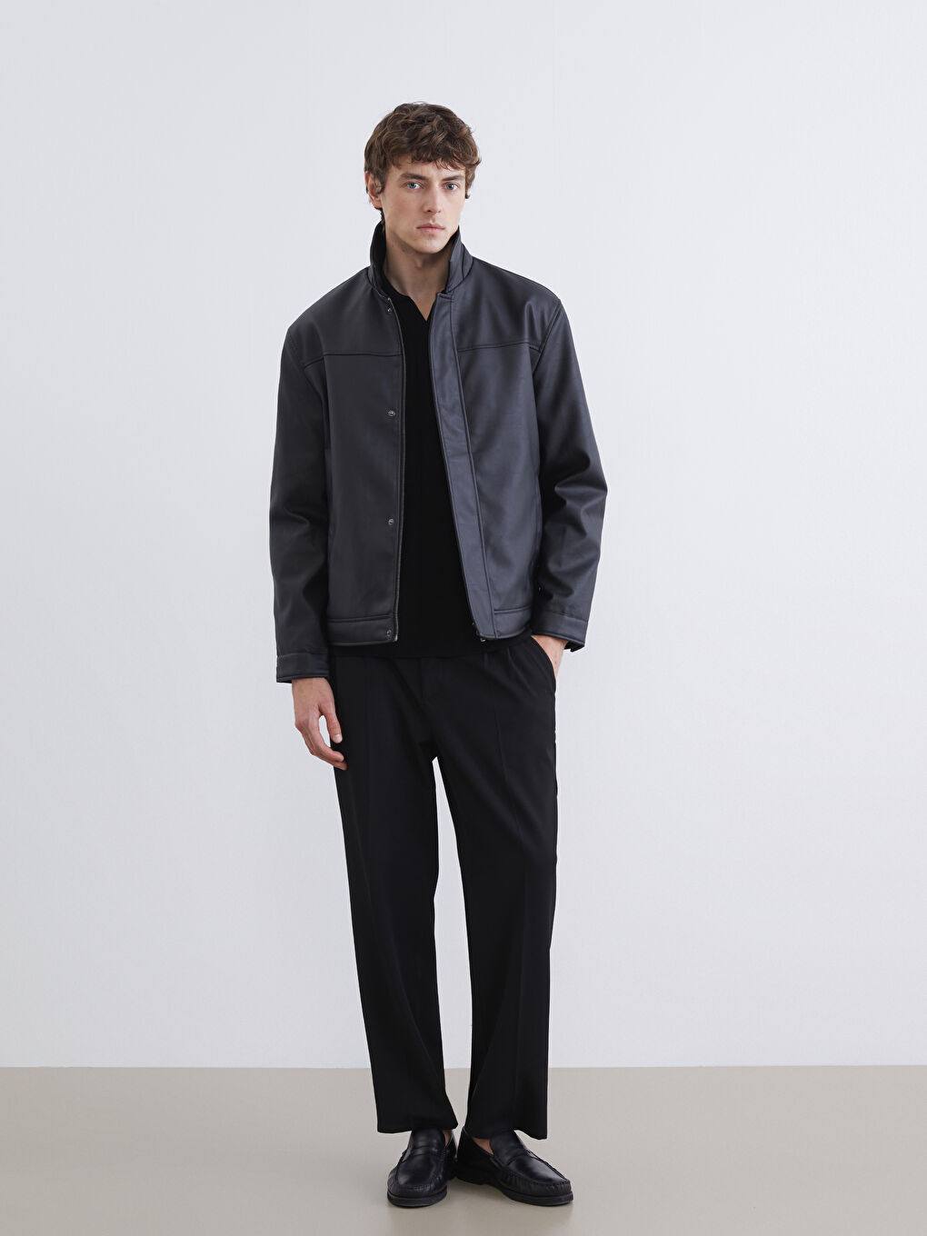 түзу пішімді жағалы ерлер пальтосы-1