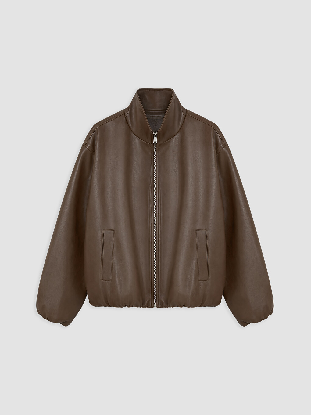 Mock Neck Oversize Women's Faux Leather Coat-5