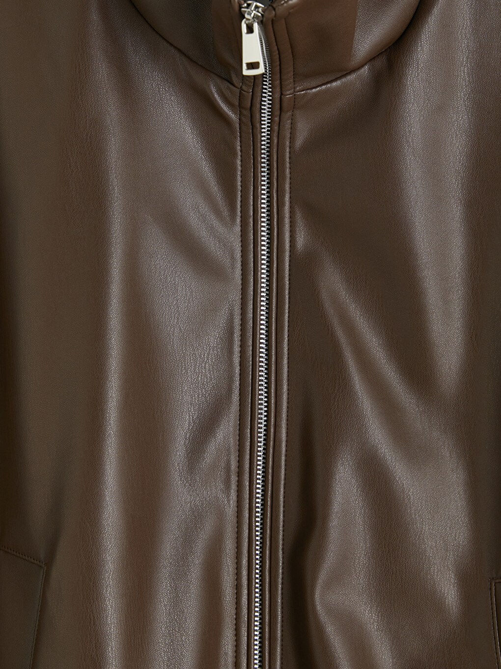 Mock Neck Oversize Women's Faux Leather Coat-7