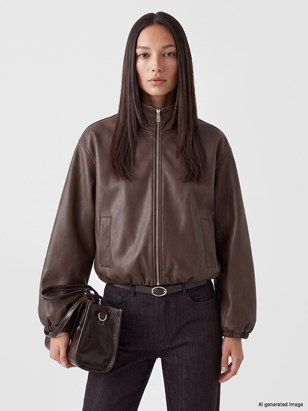 Mock Neck Oversize Women's Faux Leather Coat