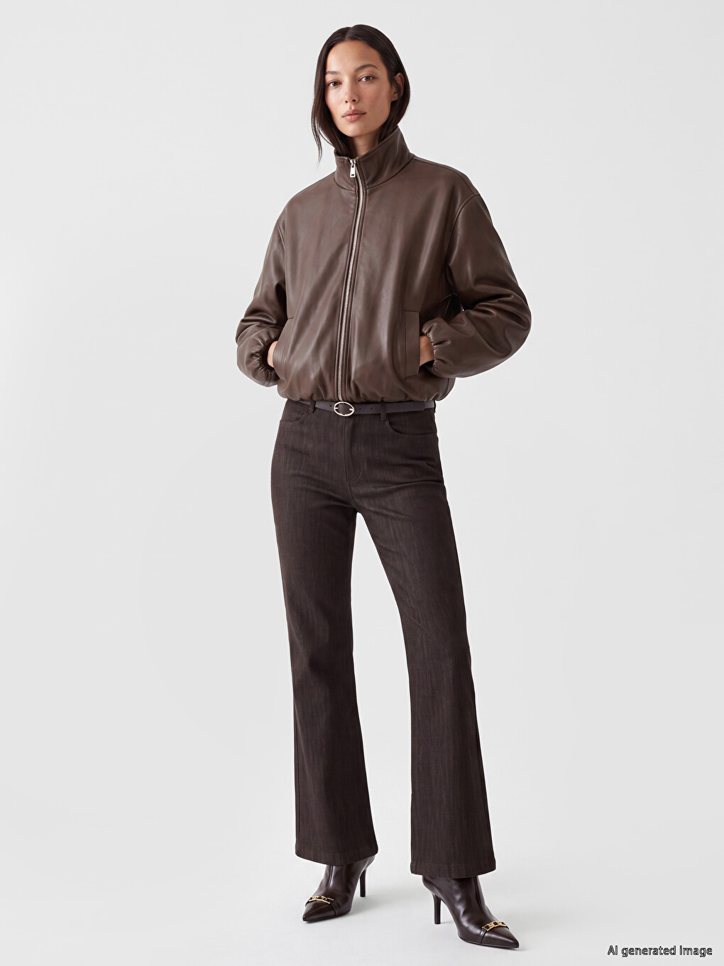 Mock Neck Oversize Women's Faux Leather Coat-1
