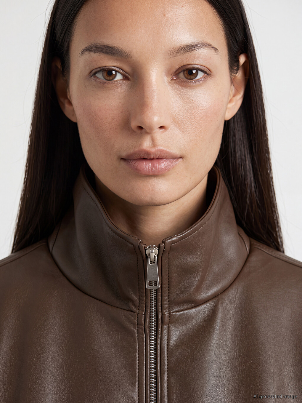 Mock Neck Oversize Women's Faux Leather Coat-2