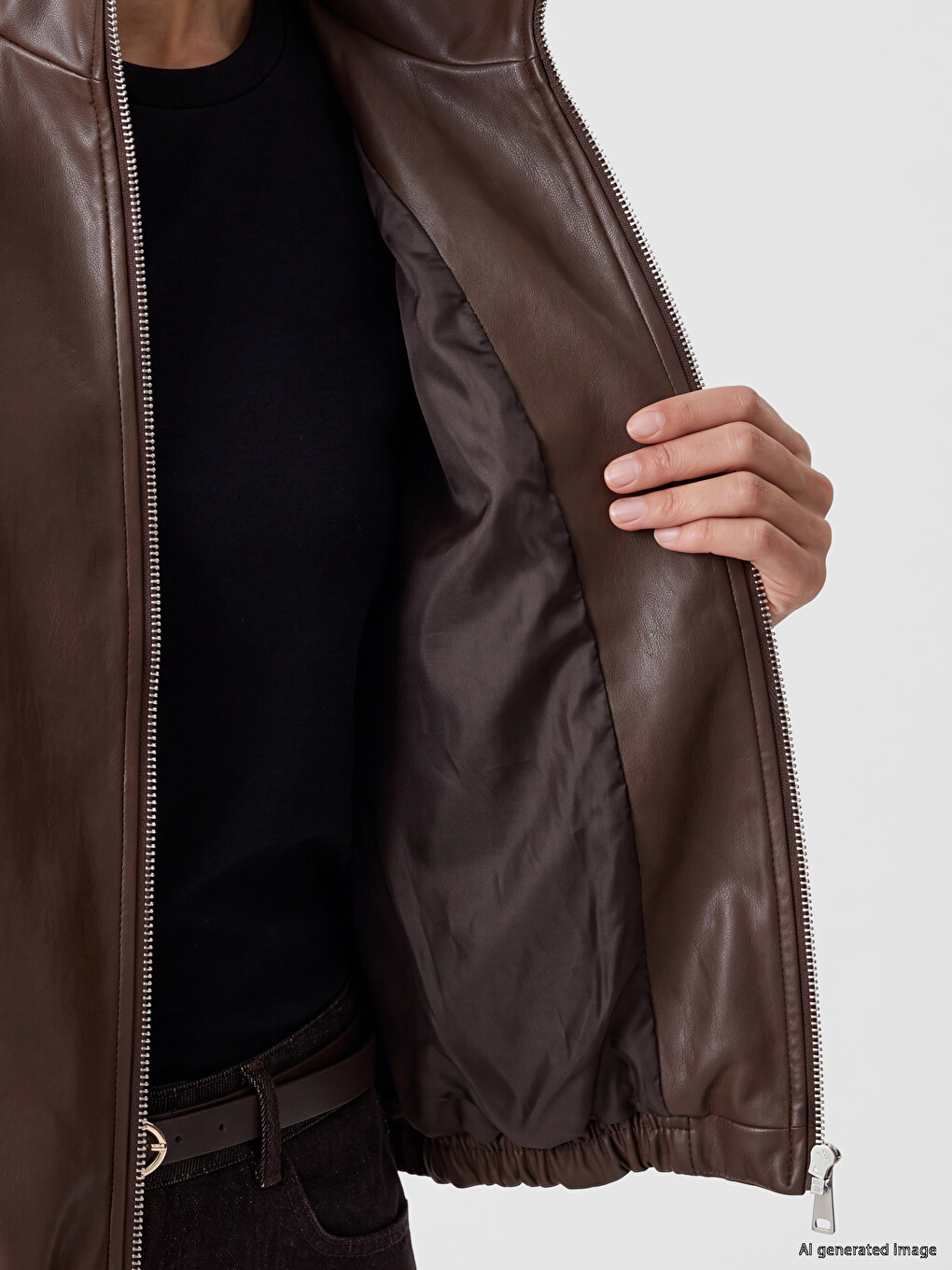 Mock Neck Oversize Women's Faux Leather Coat-3