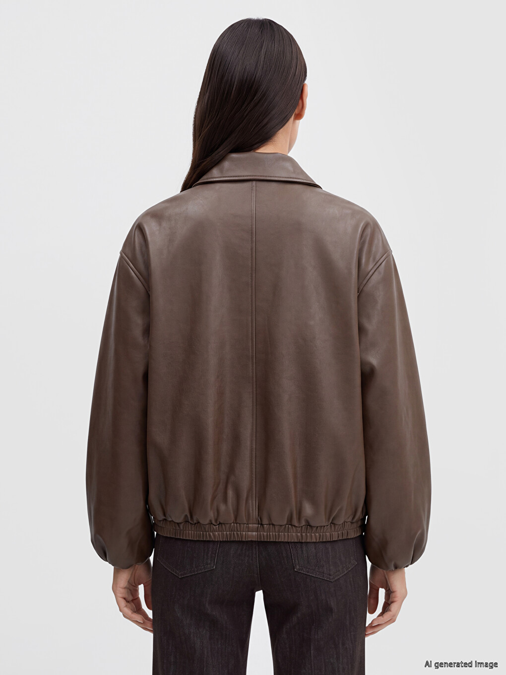 Mock Neck Oversize Women's Faux Leather Coat-4