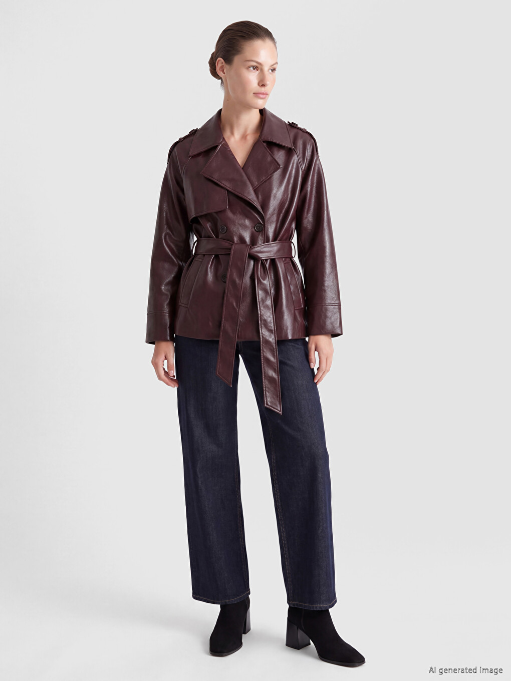 Woman Plum Faux Leather Jacket-1