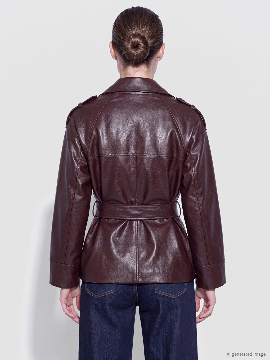 Woman Plum Faux Leather Jacket-3