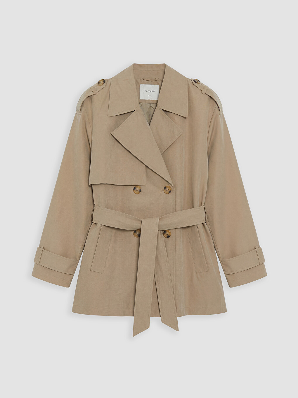 Double Breasted Collar Sash Women's Trench Coat-3
