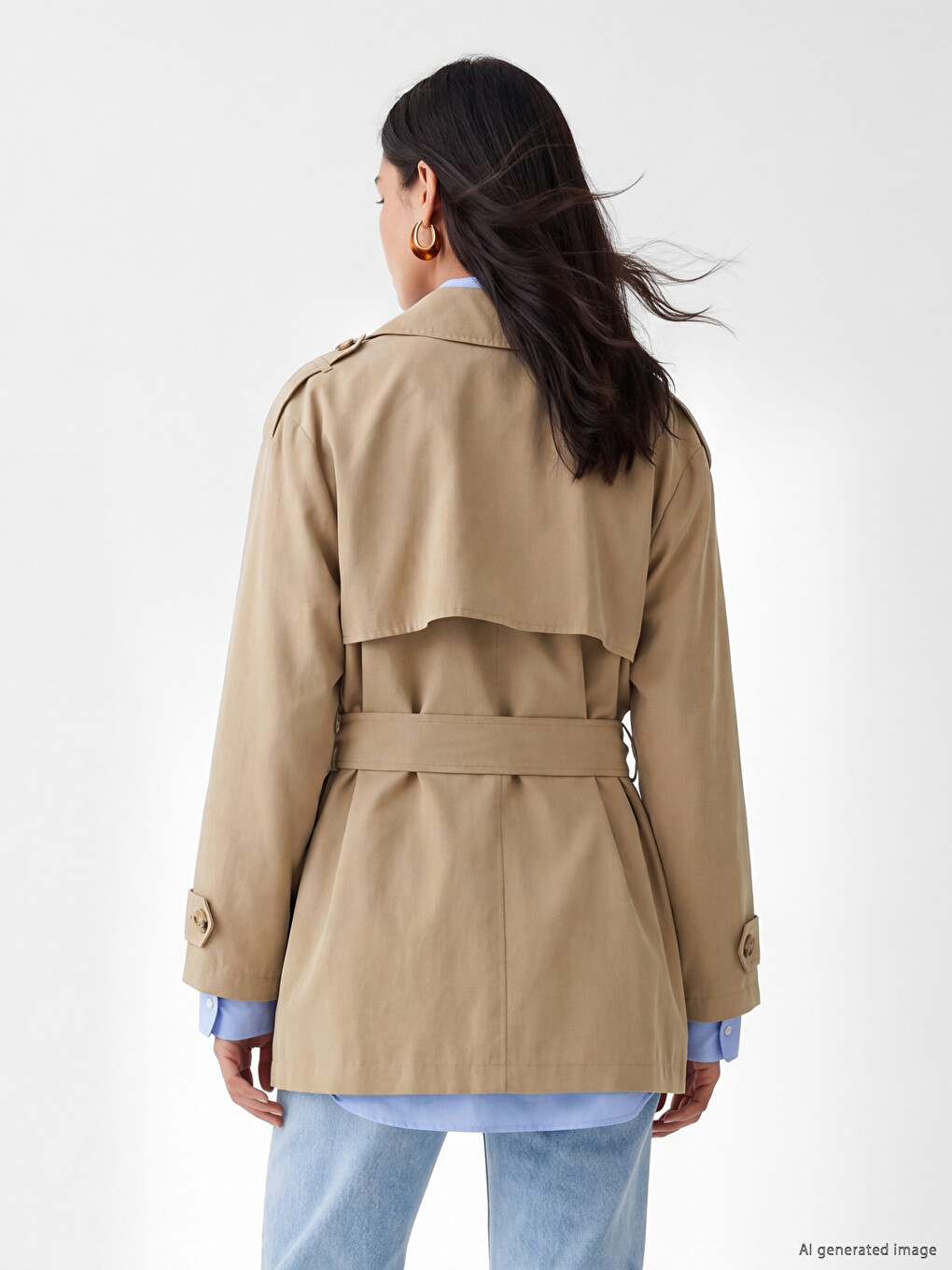 Double Breasted Collar Sash Women's Trench Coat-2