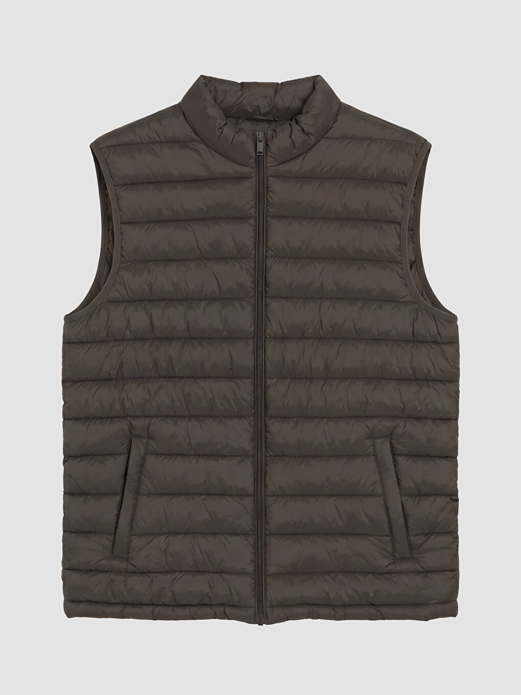 Kahverengi Regular Fit Dik Yaka Erkek Şişme Yelek-3