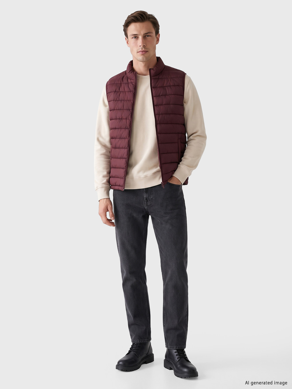 Bordo Regular Fit Dik Yaka Erkek Şişme Yelek-1