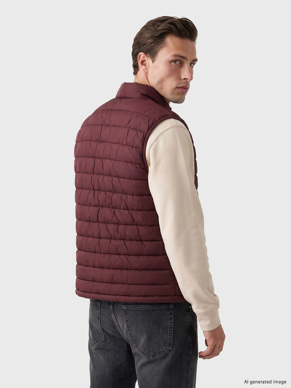 Bordo Regular Fit Dik Yaka Erkek Şişme Yelek-3