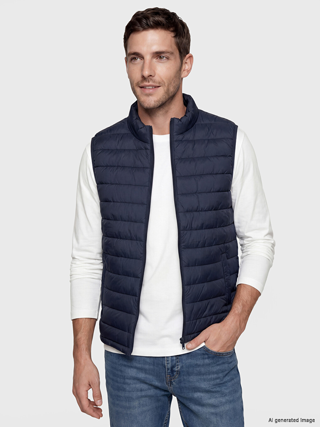 Lacivert Regular Fit Dik Yaka Erkek Şişme Yelek