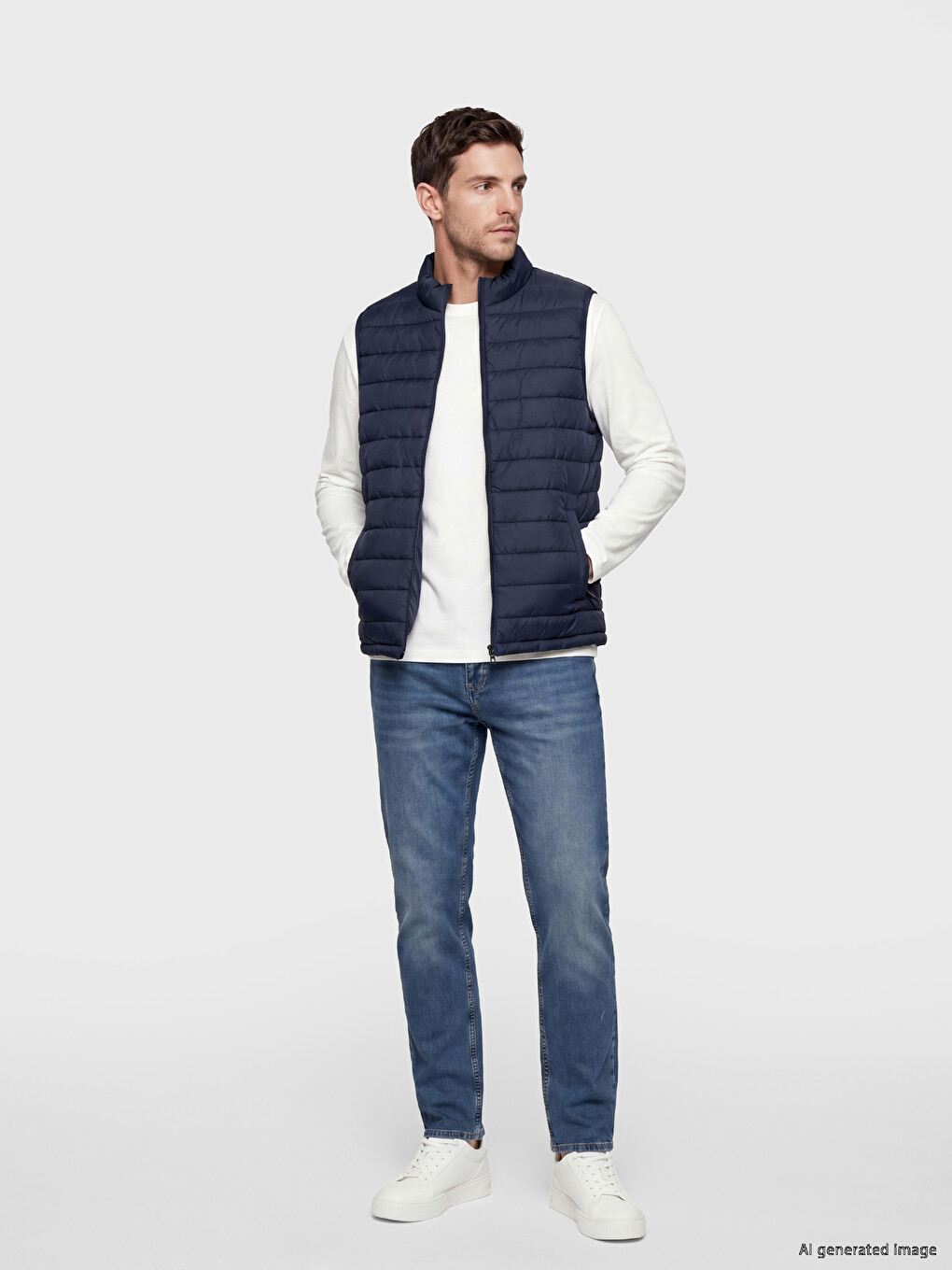 Lacivert Regular Fit Dik Yaka Erkek Şişme Yelek-1