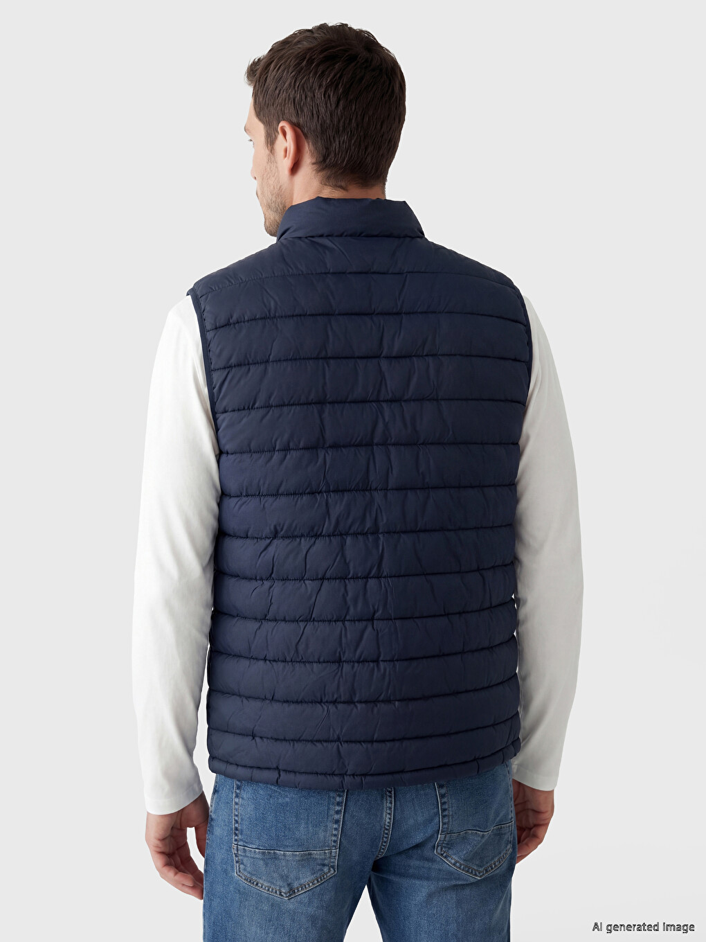 Lacivert Regular Fit Dik Yaka Erkek Şişme Yelek-2