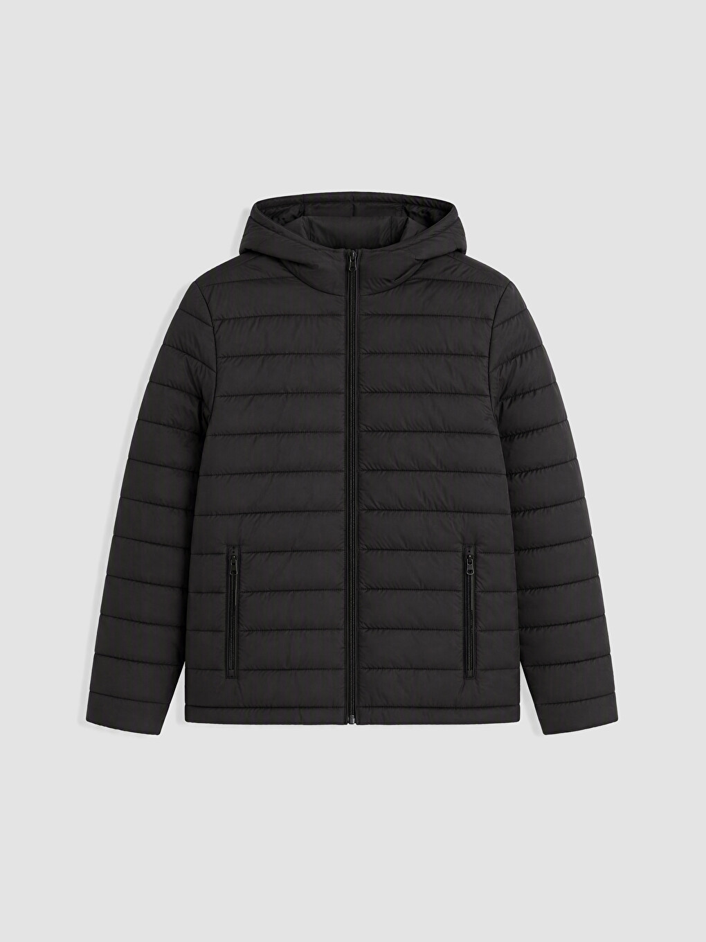 Siyah Regular Fit Kapüşonlu Erkek Şişme Mont