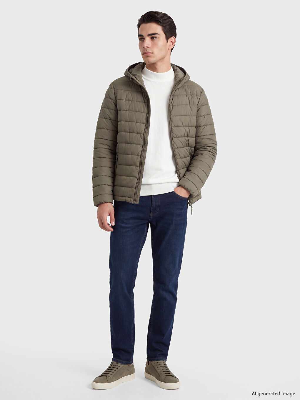 Kahverengi Regular Fit Kapüşonlu Erkek Şişme Mont-1