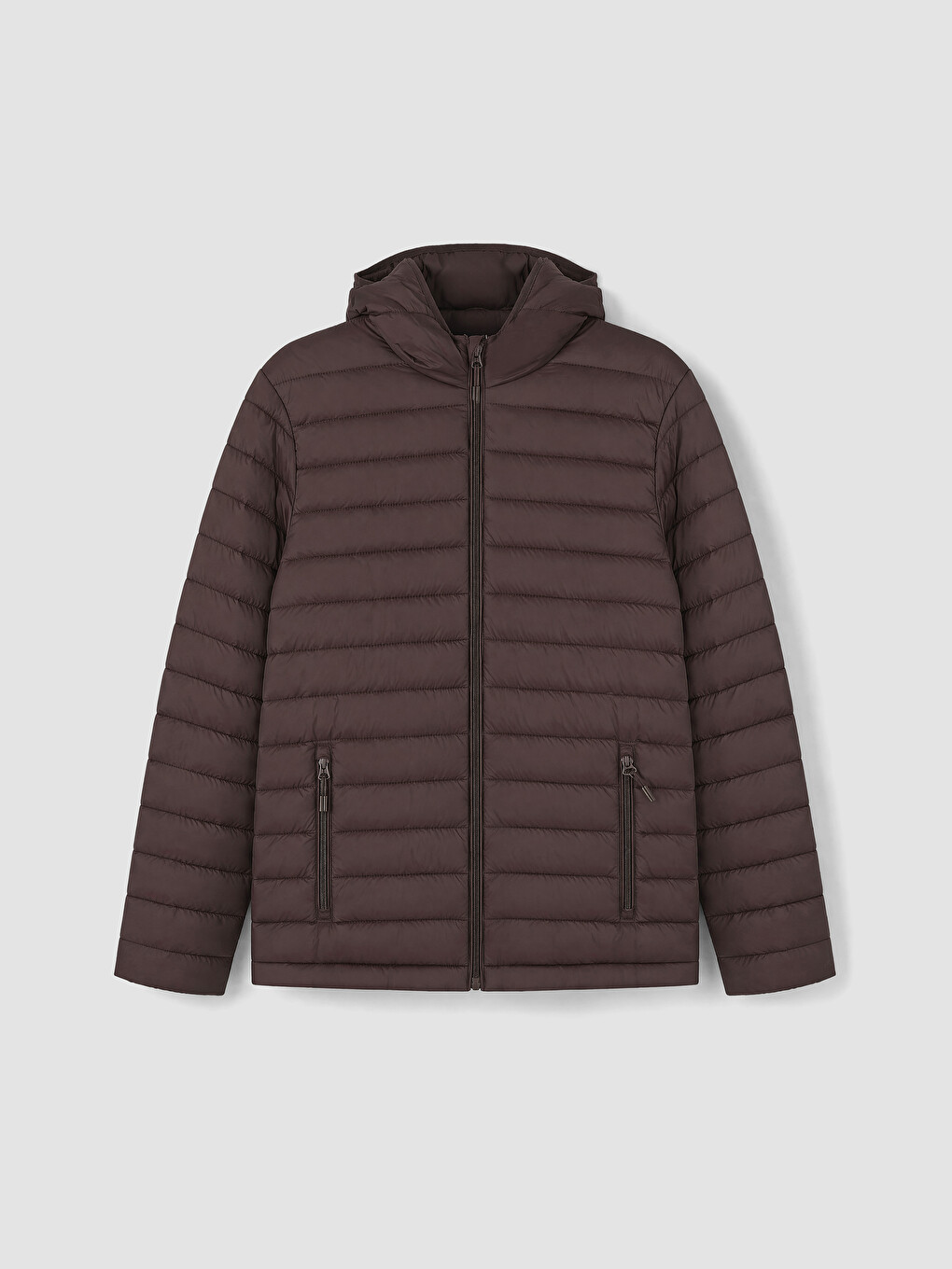 Kahverengi Regular Fit Kapüşonlu Erkek Şişme Mont-3