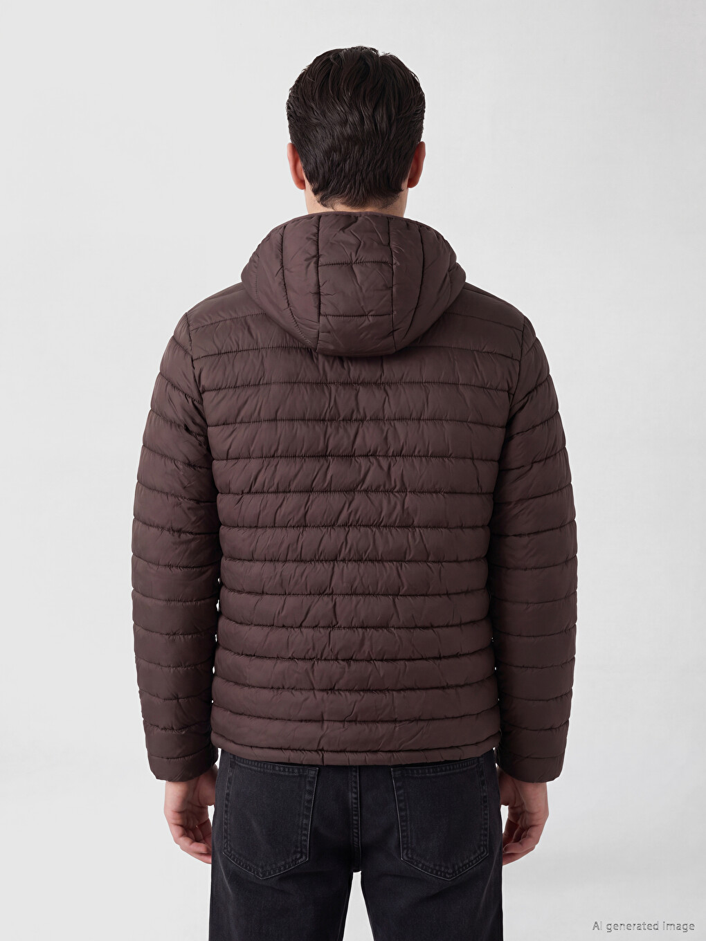 Kahverengi Regular Fit Kapüşonlu Erkek Şişme Mont-2