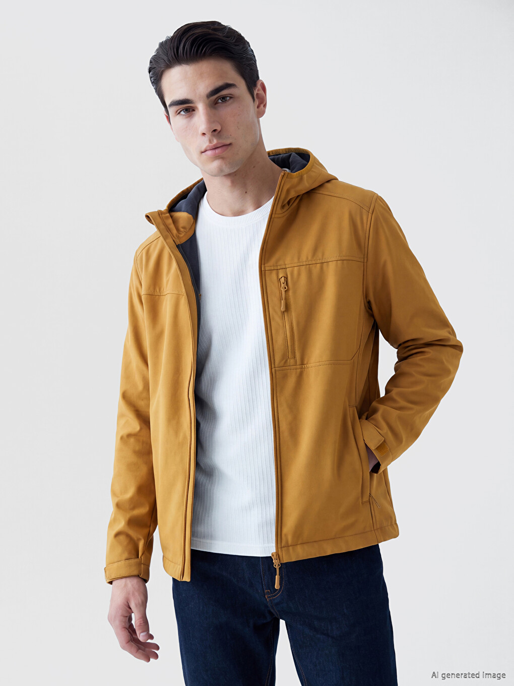 Sarı Regular Fit Kapüşonlu Erkek Ceket