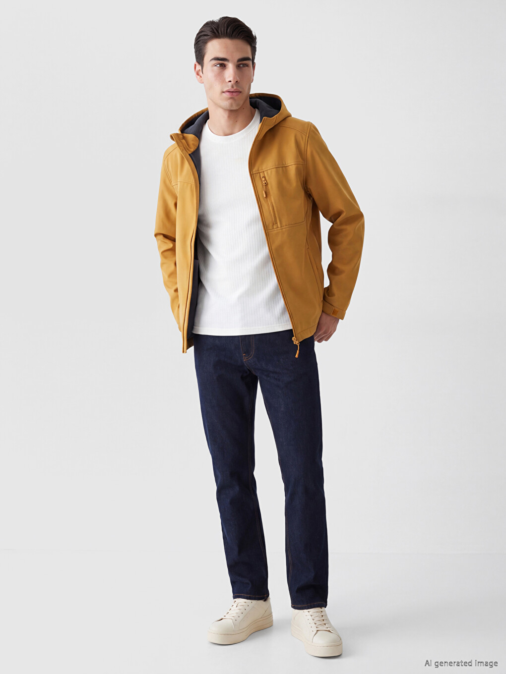 Sarı Regular Fit Kapüşonlu Erkek Ceket-1