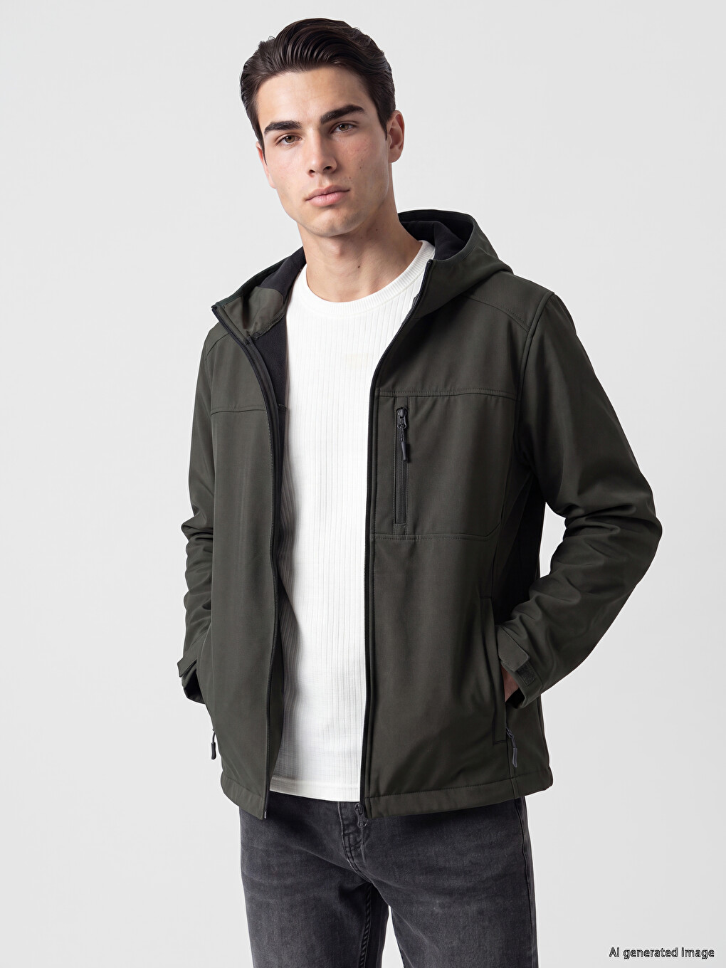 Haki Regular Fit Kapüşonlu Erkek Ceket