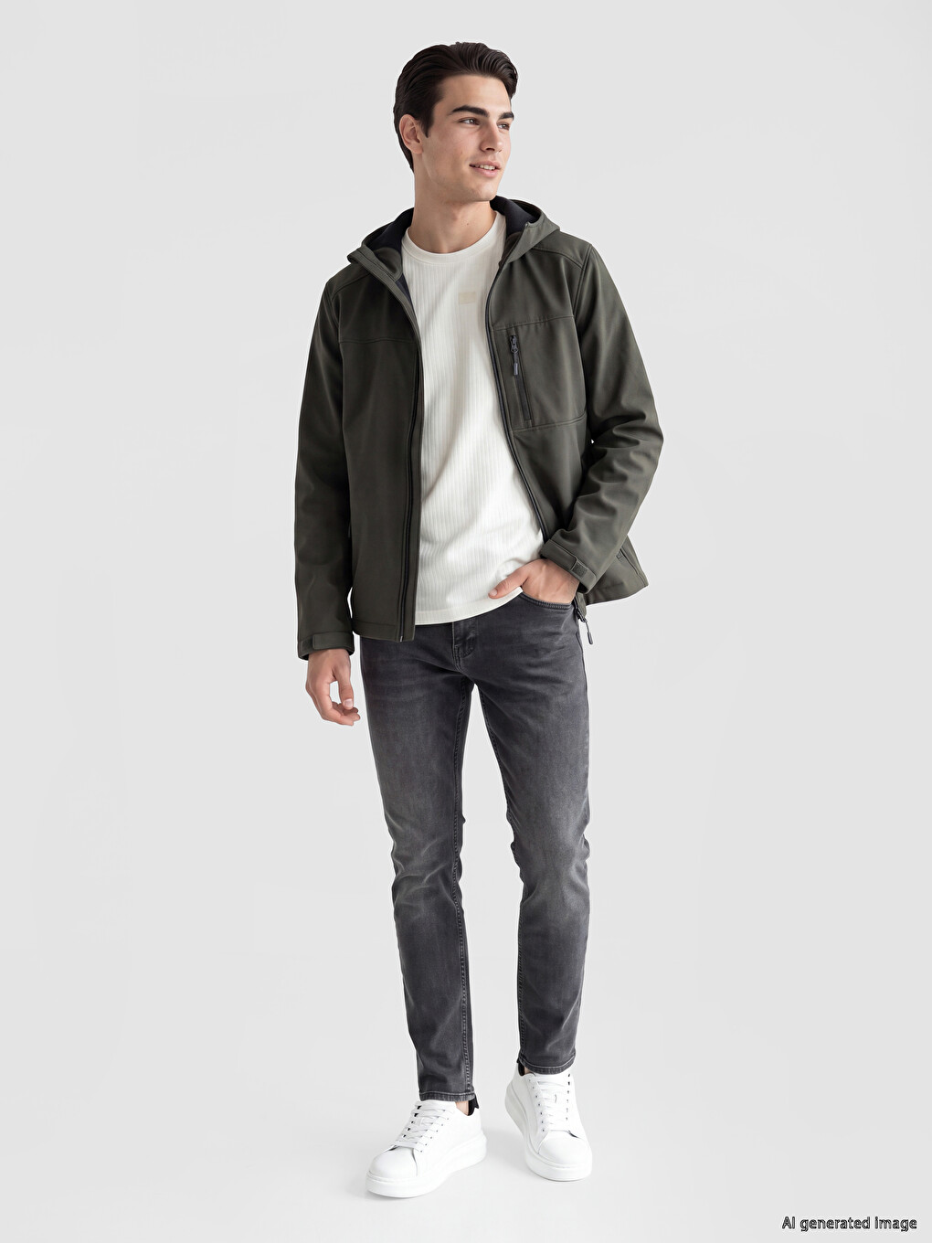 Haki Regular Fit Kapüşonlu Erkek Ceket-1