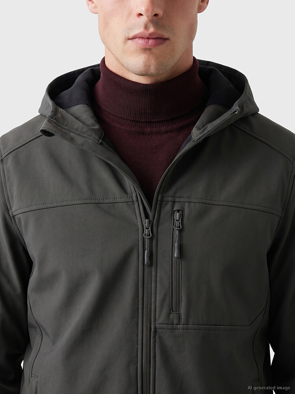 Bej Regular Fit Kapüşonlu Erkek Ceket-2
