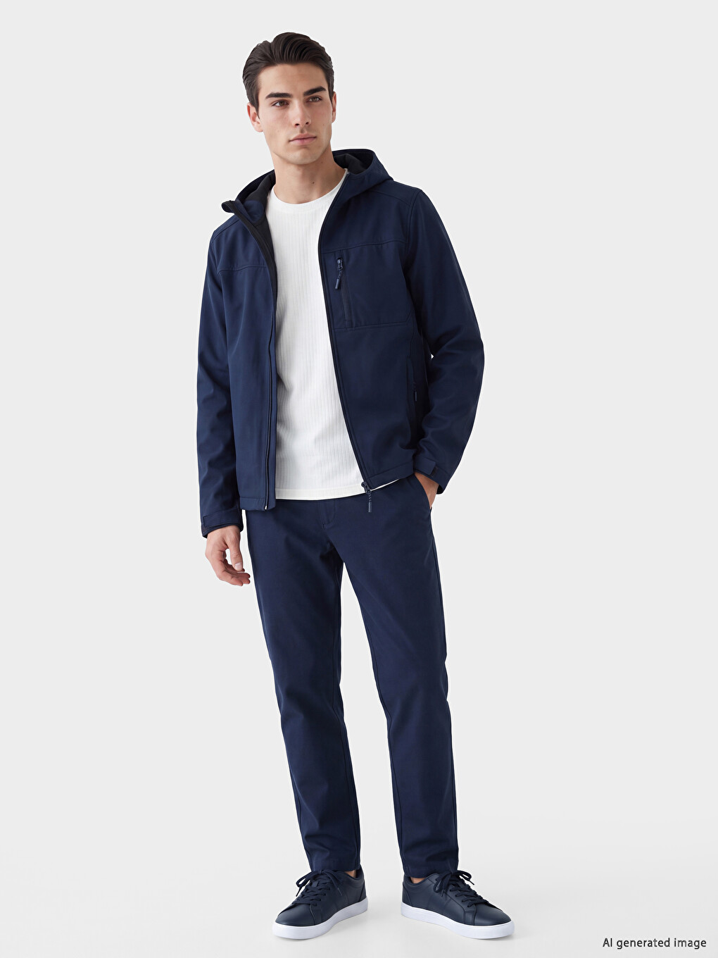 Lacivert Regular Fit Kapüşonlu Erkek Ceket-1