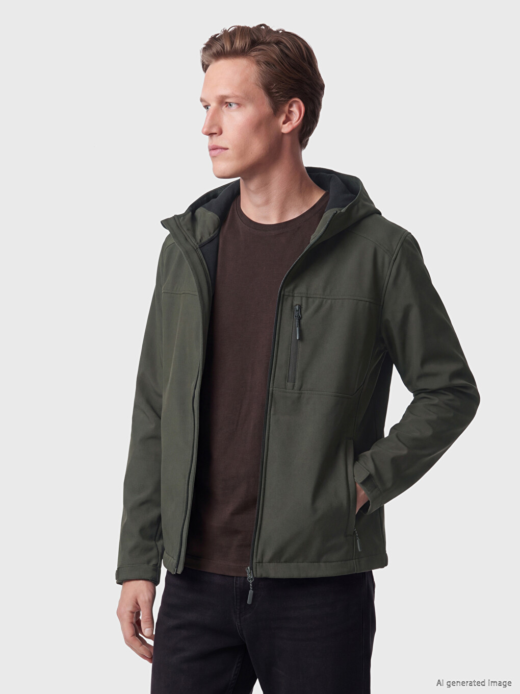 Haki Regular Fit Kapüşonlu Erkek Mont