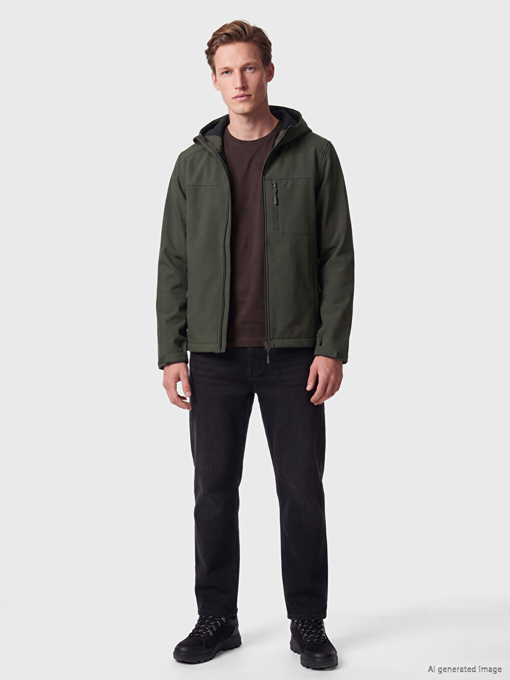 Haki Regular Fit Kapüşonlu Erkek Mont-1