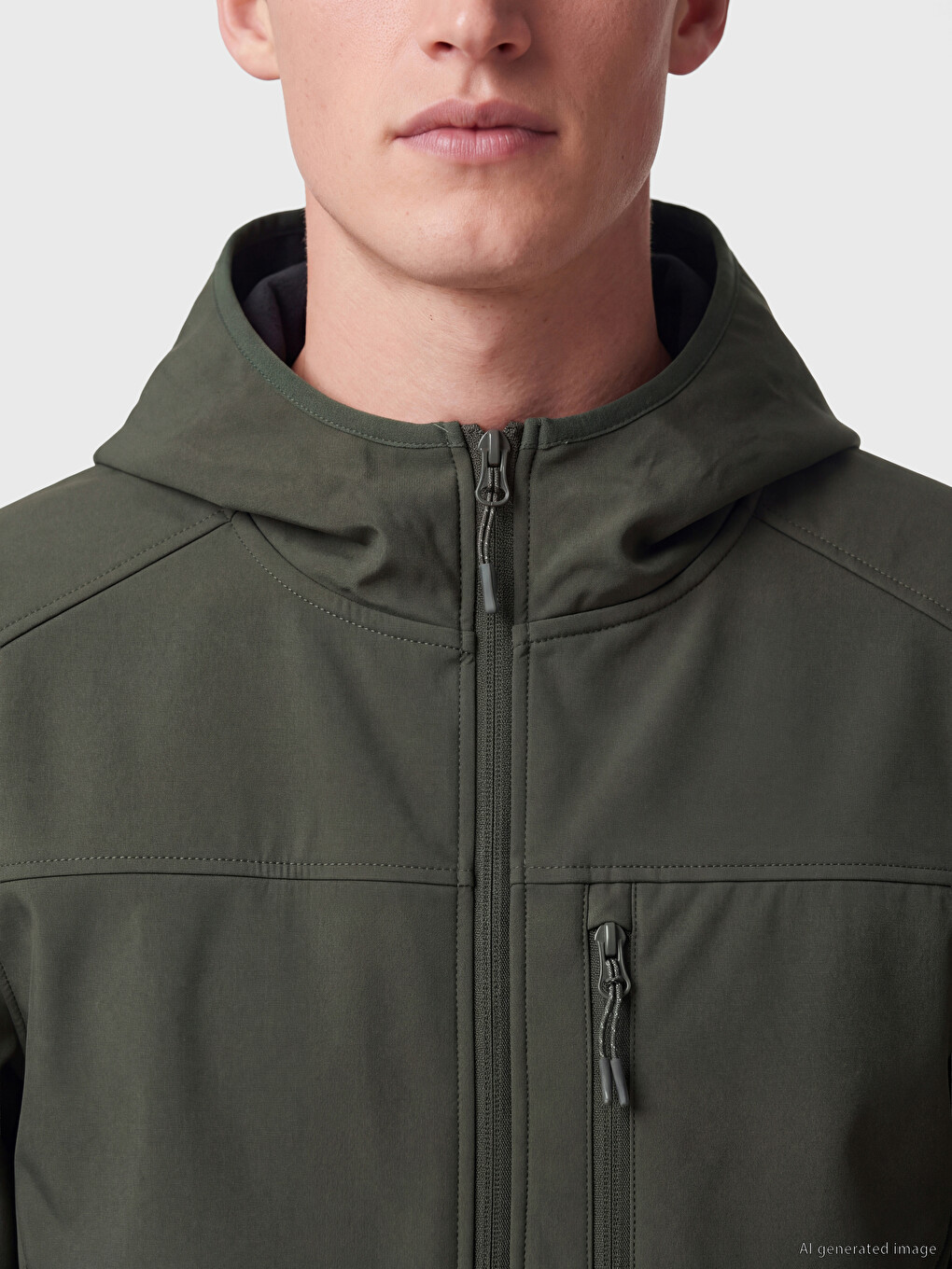 Haki Regular Fit Kapüşonlu Erkek Mont-2