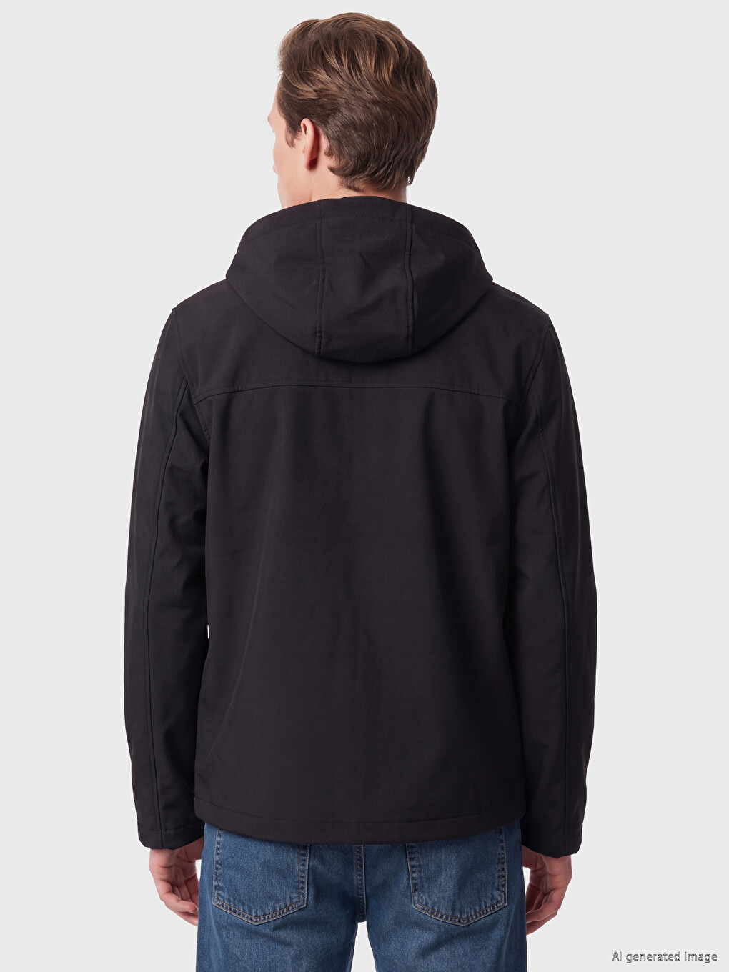 Siyah Regular Fit Kapüşonlu Erkek Mont-4