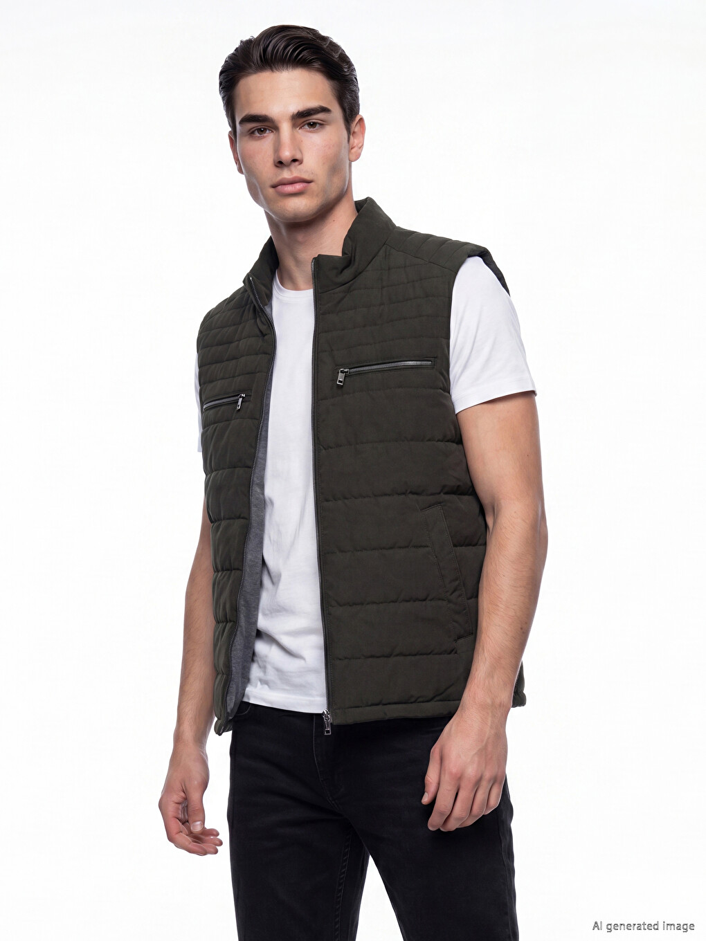 Man Khaki Knit Gilet