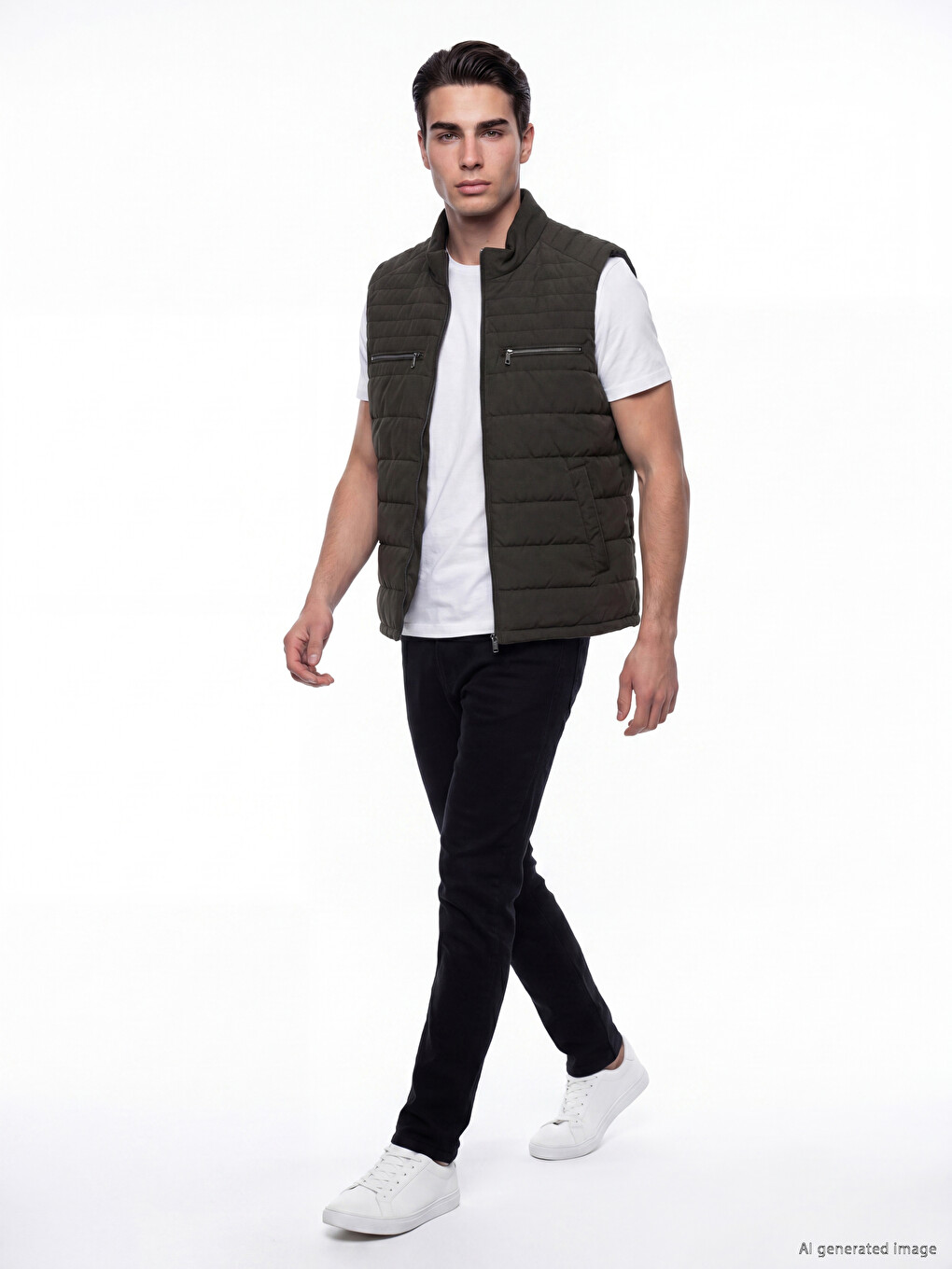 Man Khaki Knit Gilet-1