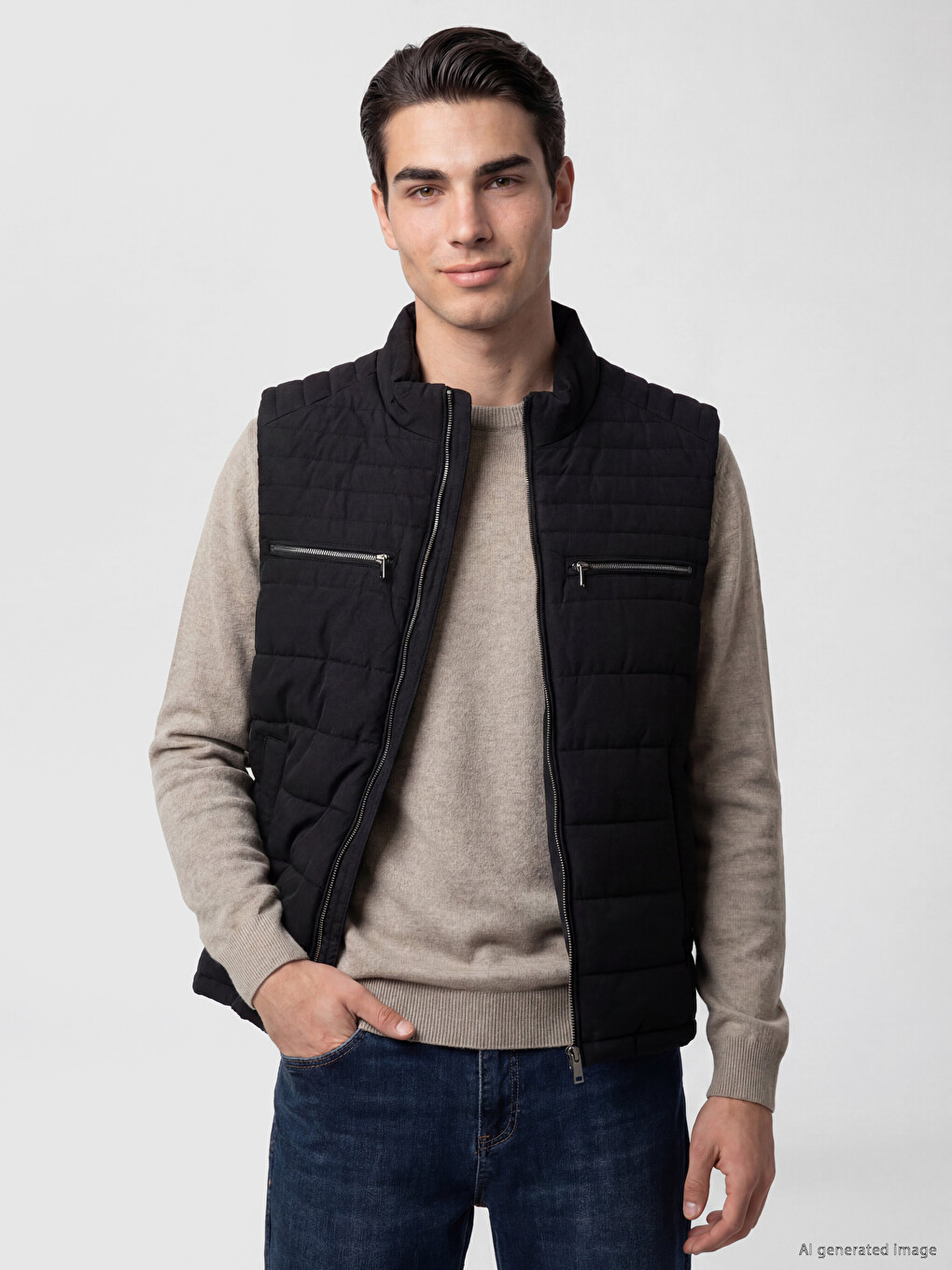 Siyah Regular Fit Dik Yaka Erkek Şişme Yelek