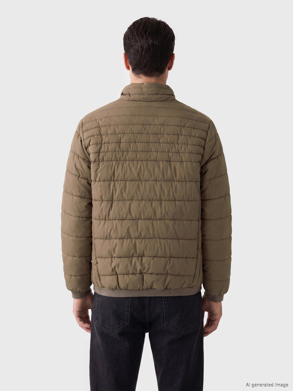 Kahverengi Regular Fit Dik Yaka Erkek Şişme Mont-2