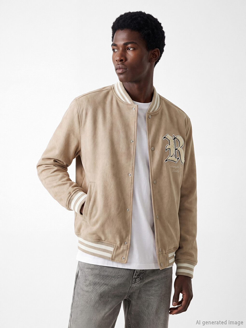 Regular Fit Suede Men's Varsity Jacket
