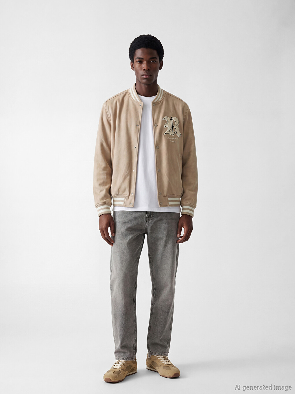 Regular Fit Suede Men's Varsity Jacket-1