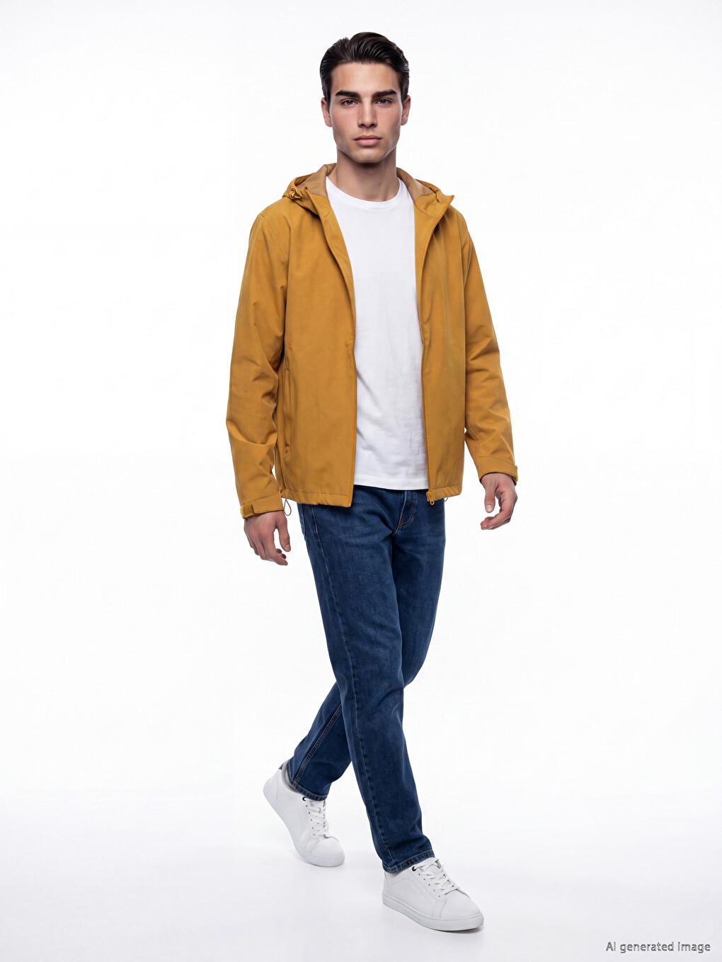 Sarı Regular Fit Kapüşonlu Erkek Yağmurluk-1