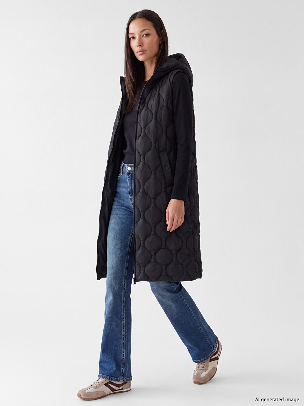 Woman Black Puffer Gilet-1